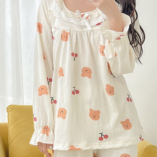 [Pajama] Bear Set White (S-M)