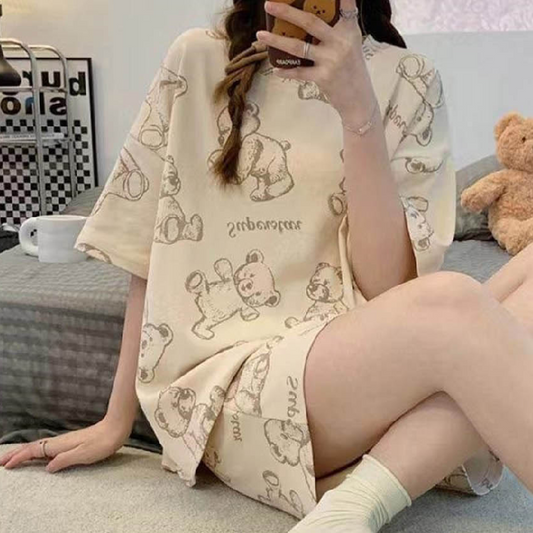 [Pajama] Teddy Bear Set White (S-M)