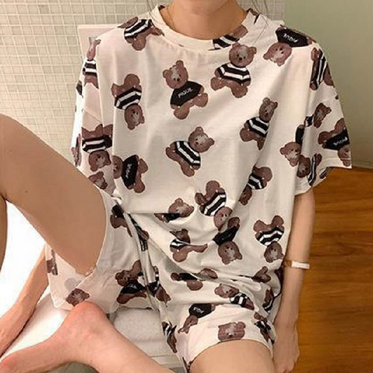 [Pajama] Bear Heart Set White (S-M)