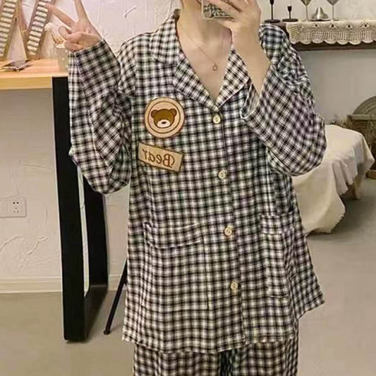 [Pajama] Bear Town Set Black (XS-S)