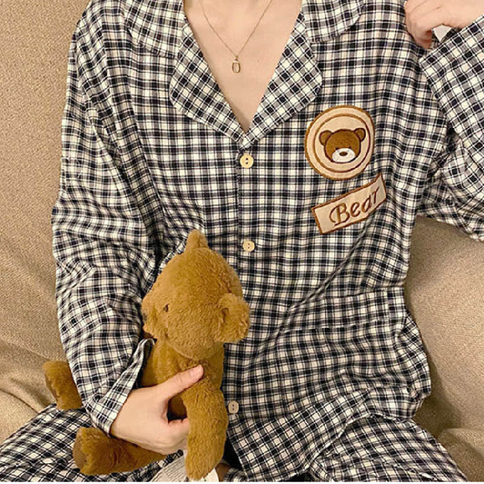 [Pajama] Bear Town Set Black (XS-S)