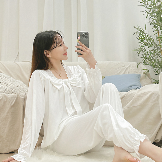 [Pajama] Pretty Ribbon Set White (S-M)