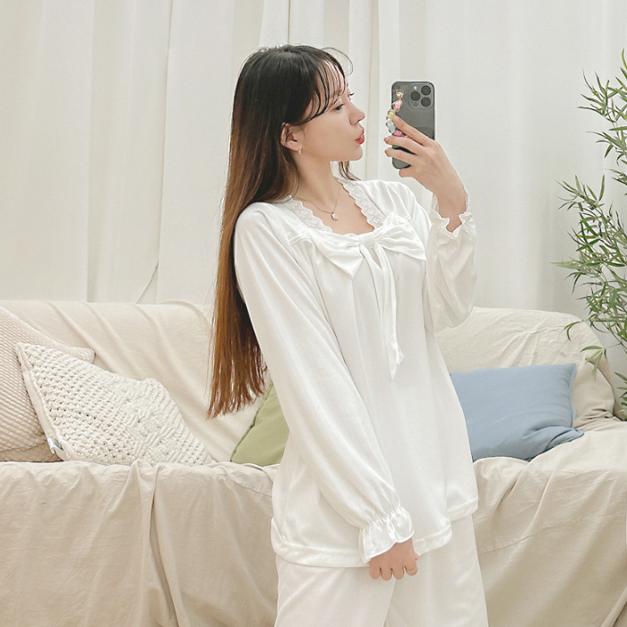 [Pajama] Pretty Ribbon Set White (S-M)