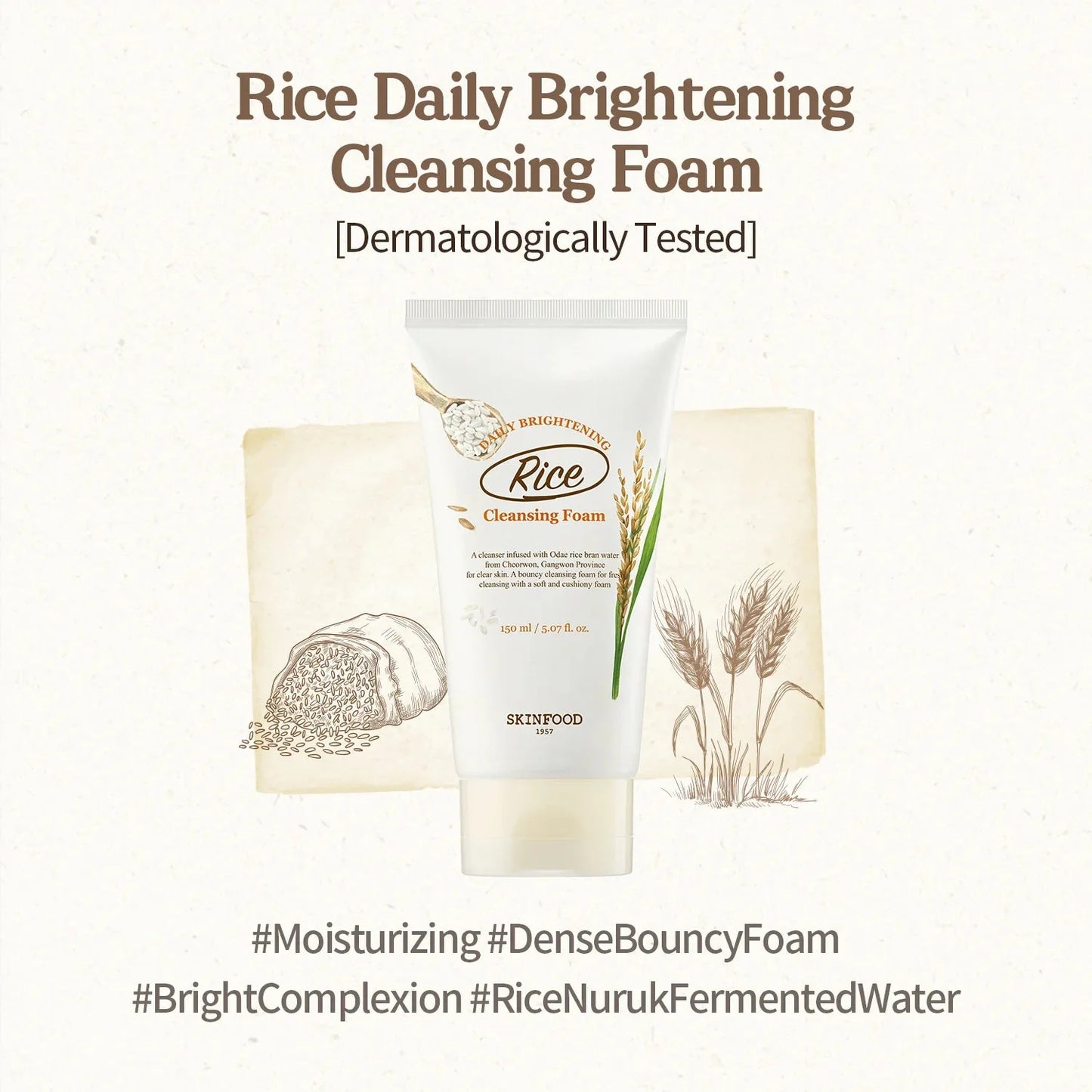 [SKINFOOD] Rice Daily Brightening Cleansing Foam 150ml