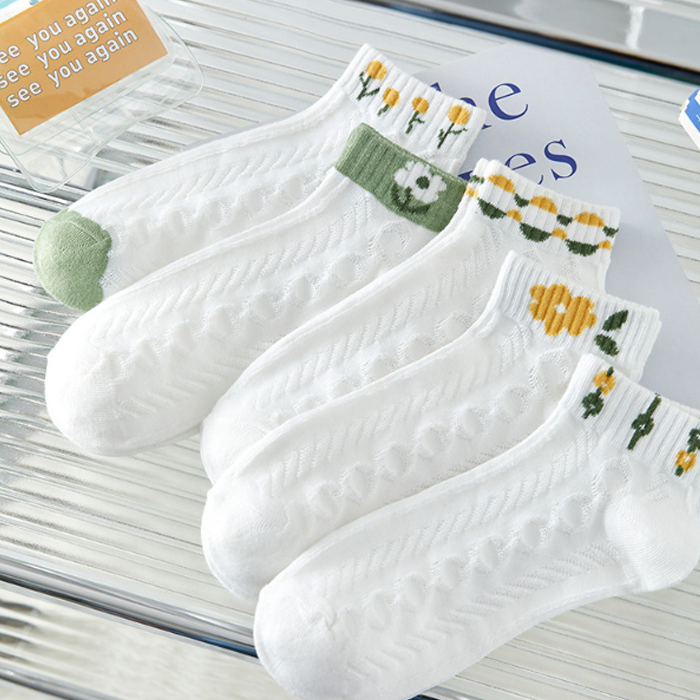 [Socks] Flower White 5-Pair Set