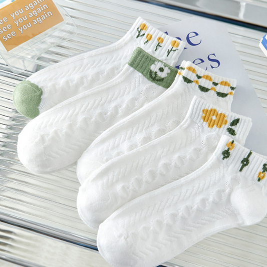 [Socks] Flower White 5-Pair Set