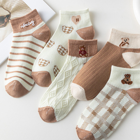 [Socks] Cream Bear 5-Pair Set